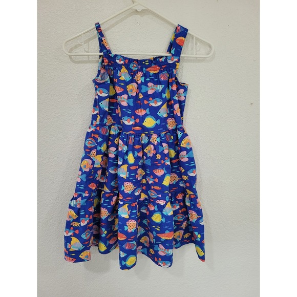 Gymboree Other - Gymboree Girls Size 8 Blue Fish Print Ruffle Midi Dress Cotton Ocean #5